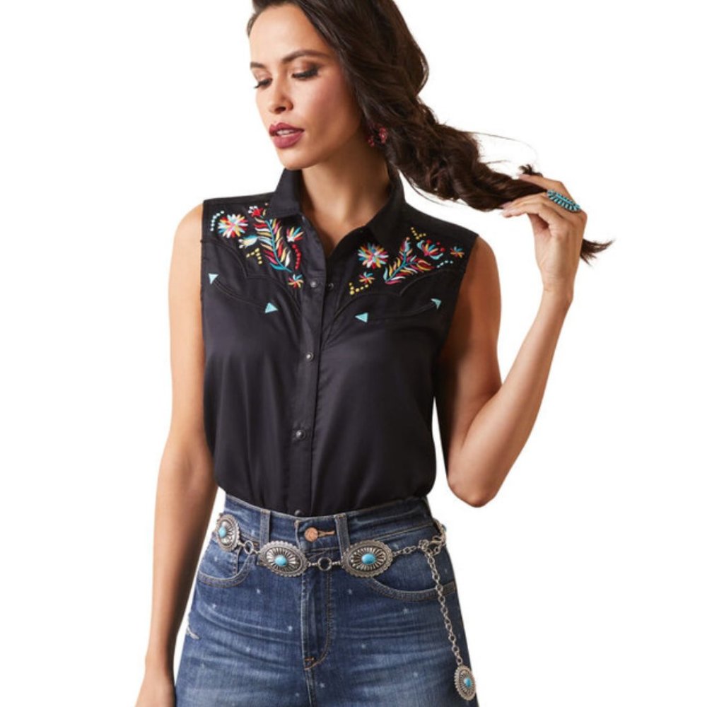 Ariat Ladies Connie Shirt - Black Snap Sleeveless